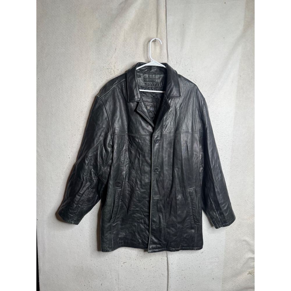 Claiborne Outerwear Mens XXL Black Lambskin Leather Car Coat Jacket Quilted